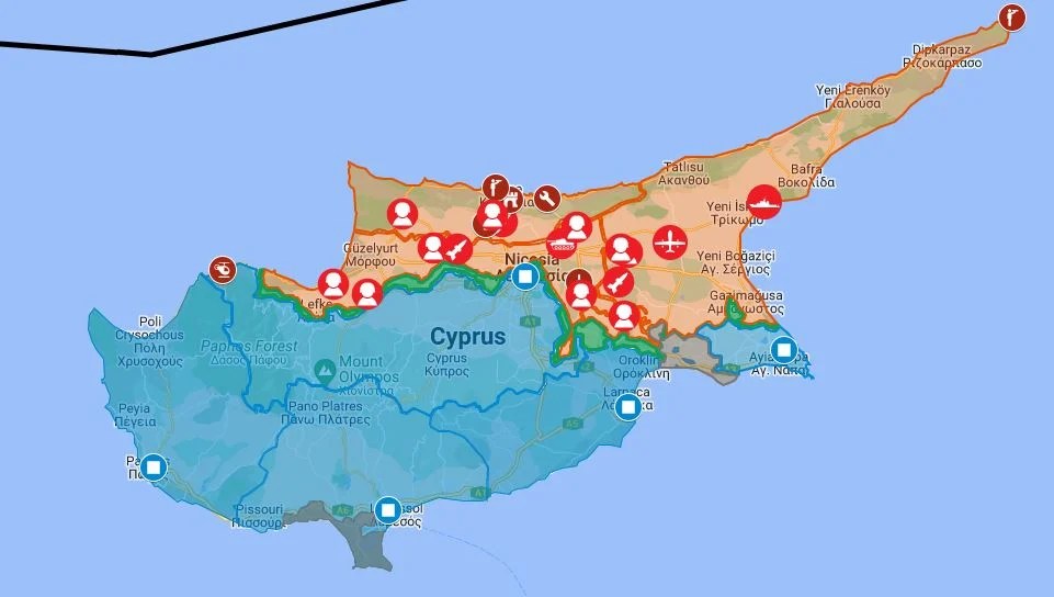 Διαδραστικός χάρτης των τουρκικών στρατιωτικών δυνάμεων κατοχής στην Κύπρο με επιθετική διάταξη