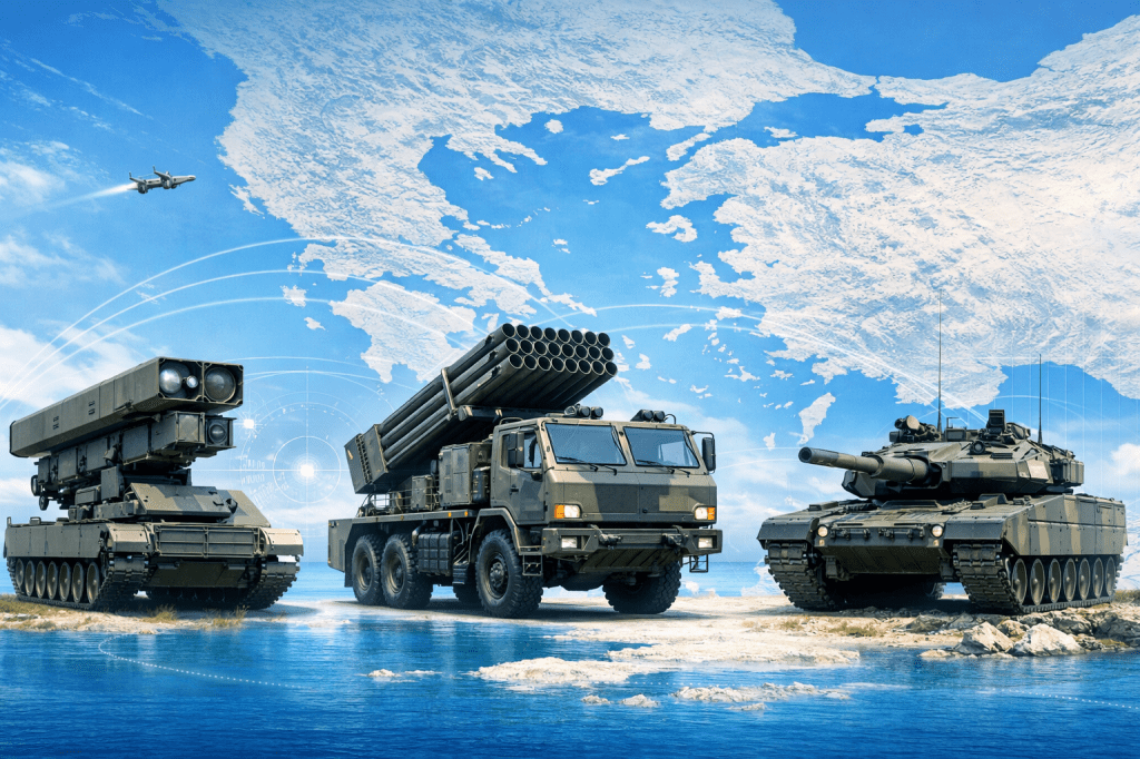 Στρατηγική απεικόνιση χερσαίας αποτροπής της Ελλάδας με αντιαρματικά συστήματα μεγάλης εμβέλειας, MLRS RM-70 VAMPIRE και τεθωρακισμένα στο Αιγαίο.
