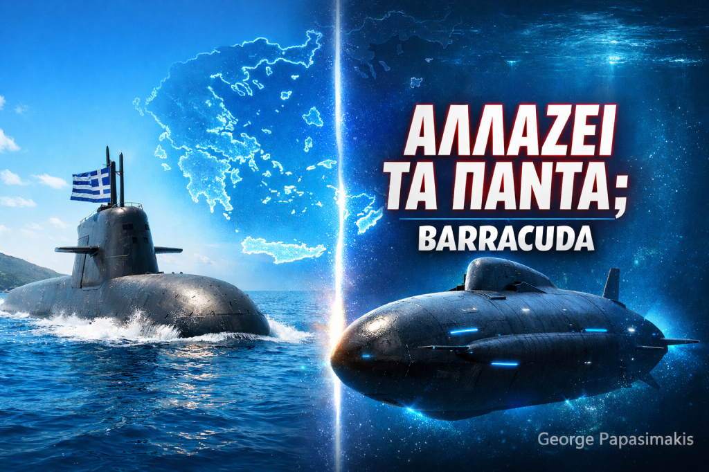 Υποβρύχιο Type 214 της Ελλάδας και Barracuda σε σύγκριση στο Αιγαίο και Ανατολική Μεσόγειο με χάρτη Ελλάδας και Κύπρου – νέα υποβρύχια και στρατηγική ισχύς