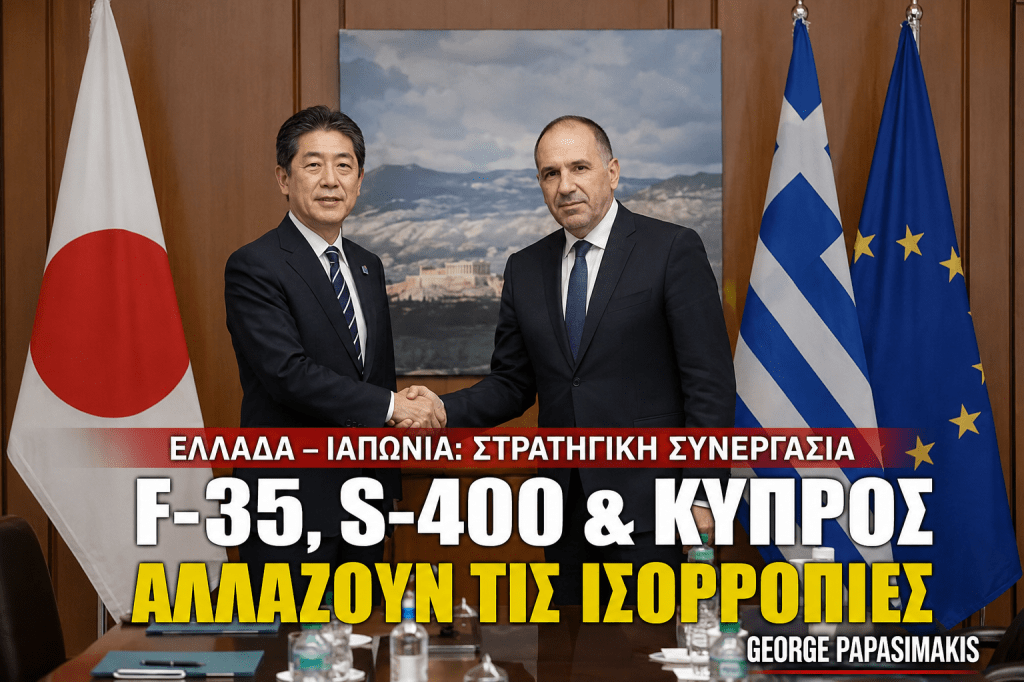 Συνάντηση Ελλάδας–Ιαπωνίας για στρατηγική συνεργασία με φόντο τις εξελίξεις στα F-35, τους S-400, την Τουρκία, την Κύπρο και τη γεωπολιτική ασφάλεια στην Ανατολική Μεσόγειο.